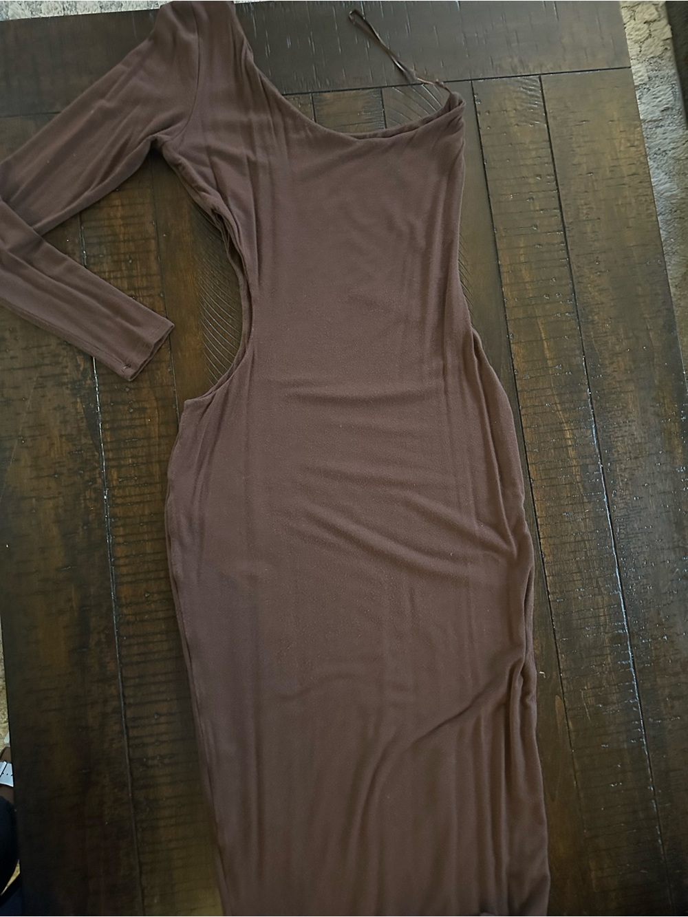 naked wardrobe Brown One-Shoulder Cutout Midi Dress